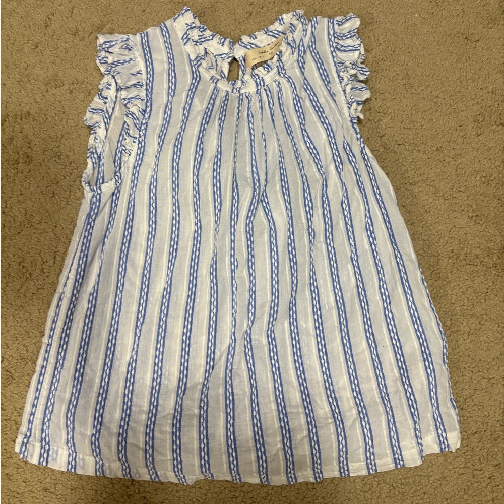 Anthropologie Blue and White Striped Ruffle Top